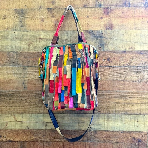 Graffity Handbags - Graffity Paris Genuine Lambskin Leather Colorful Patchwork Tote/Crossbody Bag